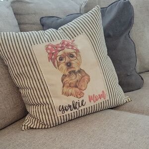 Yorkie Mom Striped Throw Pillow